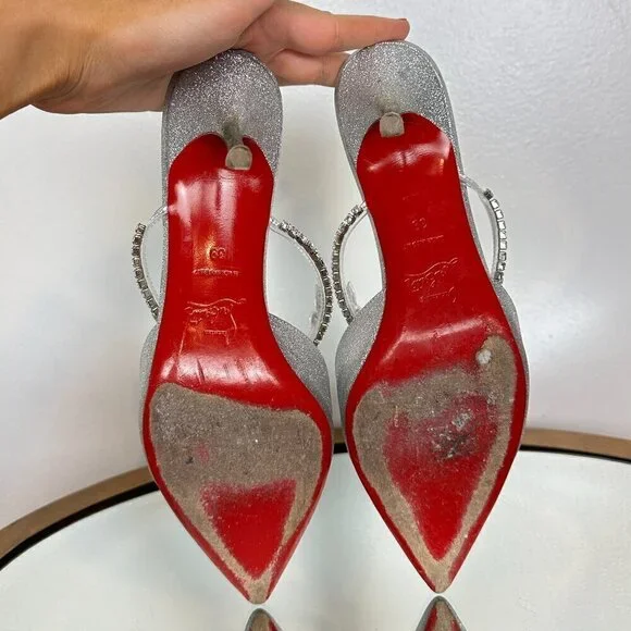 CHRISTIAN LOUBOUTIN Planet Queen 70 Glitter Leather Pump in Silver Glitter - Picture 10 of 15